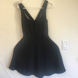 Black Deep V Fit and Flare Dress